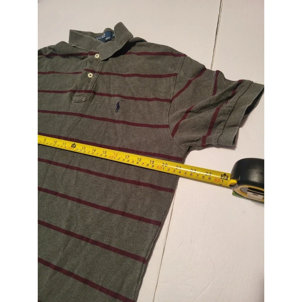 (#16)  Polo By Ralph Lauren Short Sleeve Green With Burgundy Stripes Men's M